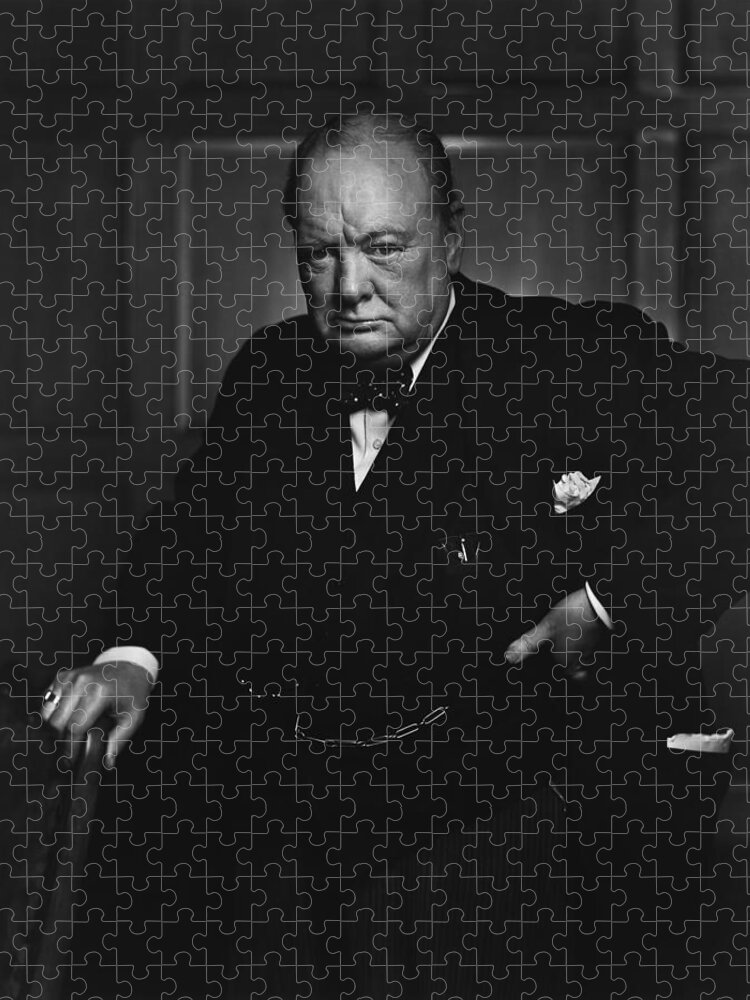 Churchill Jigsaw Puzzle featuring the photograph Winston Churchill Portrait - The Roaring Lion - Yousuf Karsh by War Is Hell Store