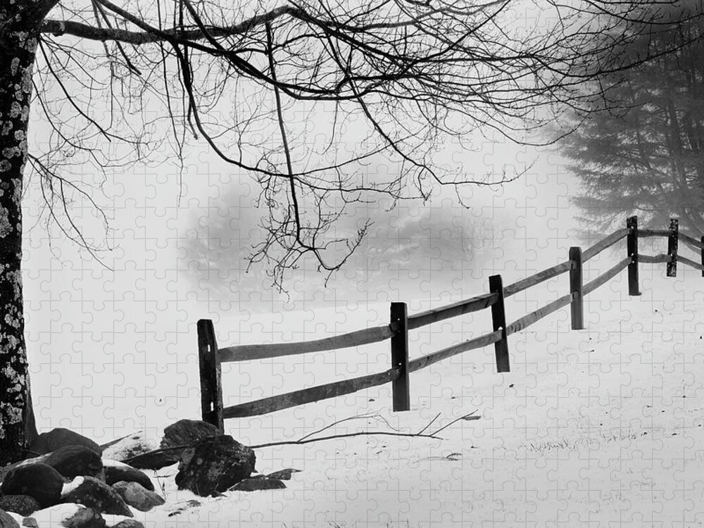 Black And White Winter Jigsaw Puzzle featuring the photograph Winter Fence by Bill Wakeley
