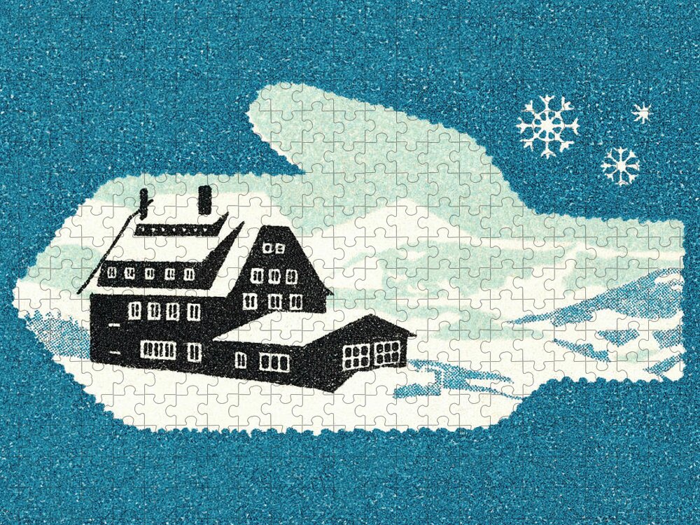 Blue Background Jigsaw Puzzle featuring the drawing Winter home in mitten by CSA Images