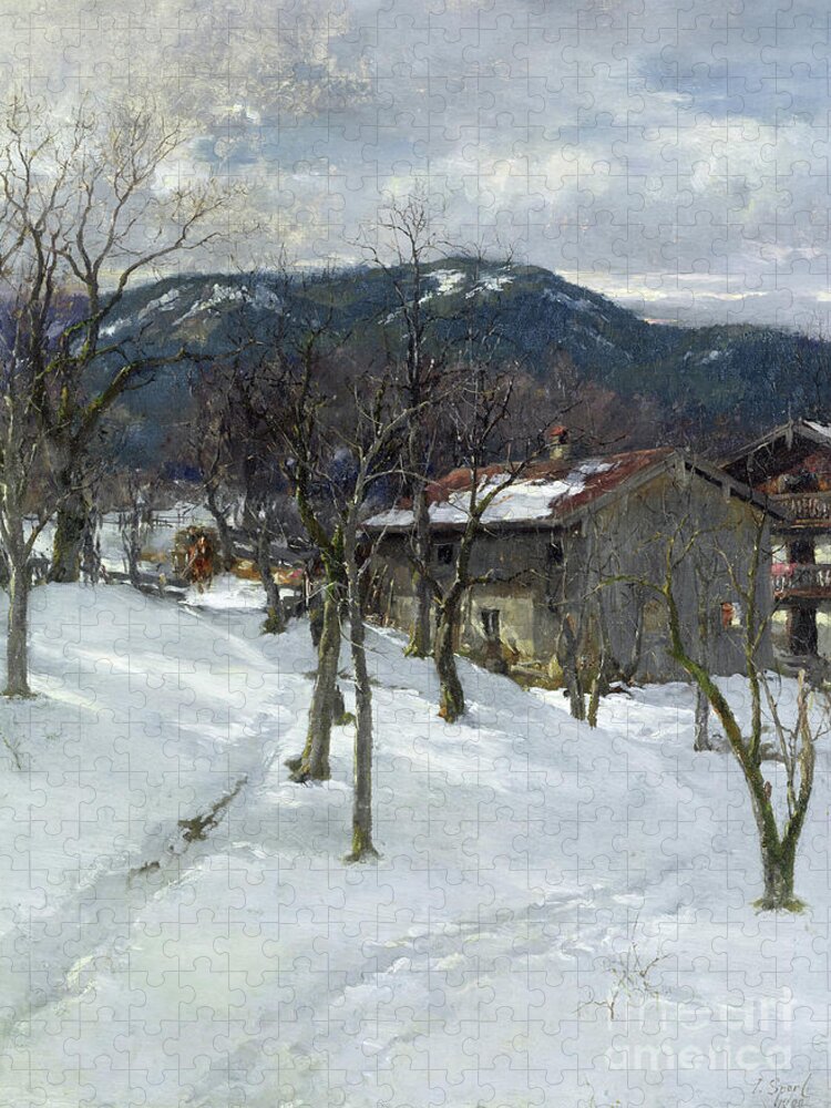 Alps Jigsaw Puzzle featuring the painting Winter Landscape Near Kutterling, 1899 by Johann Sperl