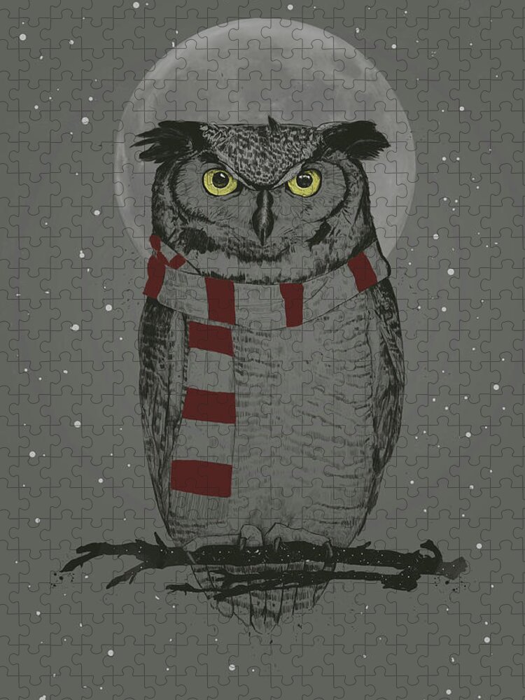 Owl Jigsaw Puzzle featuring the mixed media Winter owl by Balazs Solti