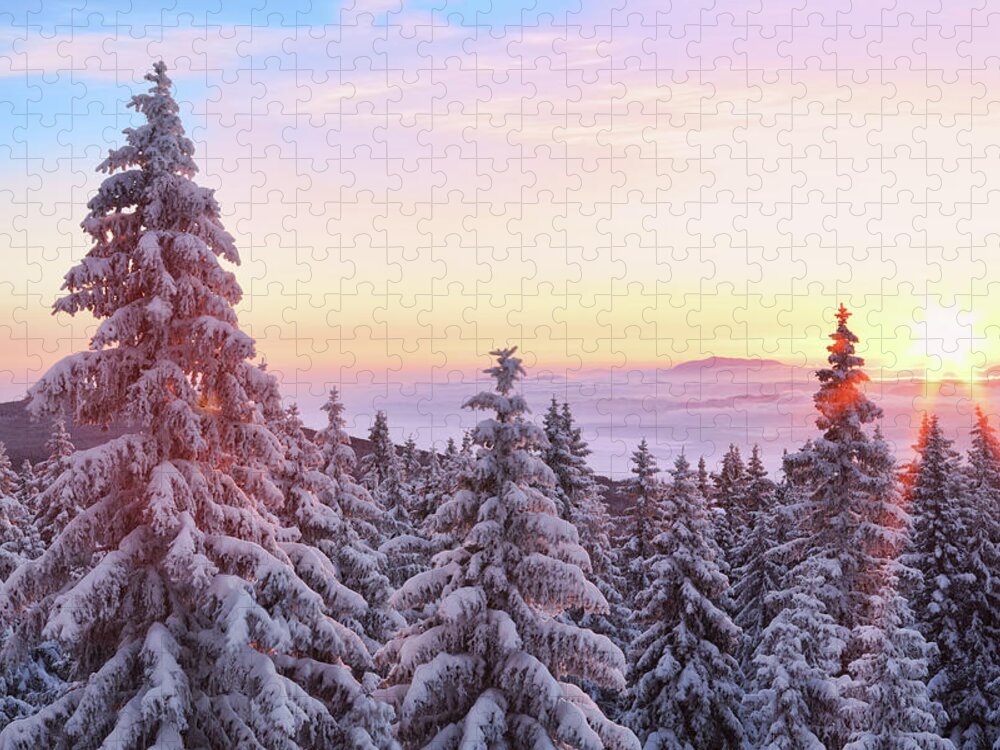 Scenics Jigsaw Puzzle featuring the photograph Winter Sunrise by Borchee