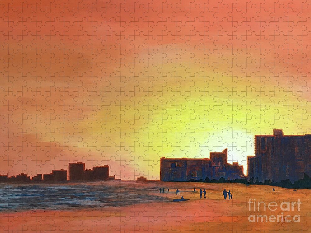 North Myrtle Beach Jigsaw Puzzle featuring the painting Winter Sunset N Myrtle Beach SC by Aicy Karbstein