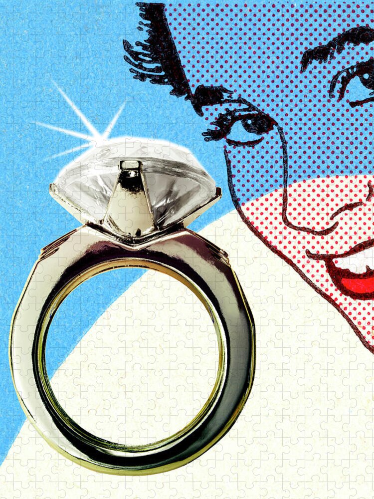 Accessories Jigsaw Puzzle featuring the drawing Woman and Diamond Ring by CSA Images