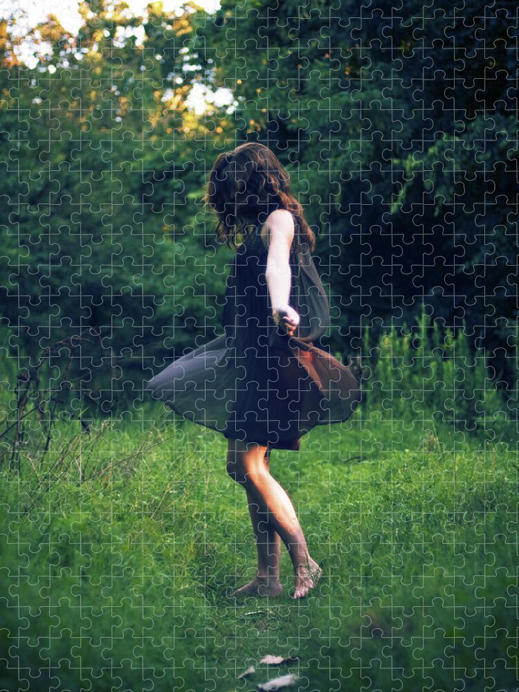 Grass Jigsaw Puzzle featuring the photograph Woman Dancing Barefoot by Ansel Olson