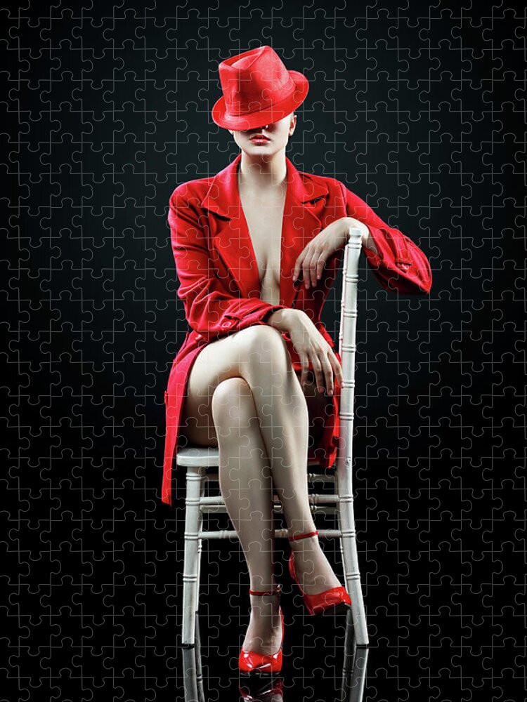 Woman Jigsaw Puzzle featuring the photograph Woman in red by Johan Swanepoel