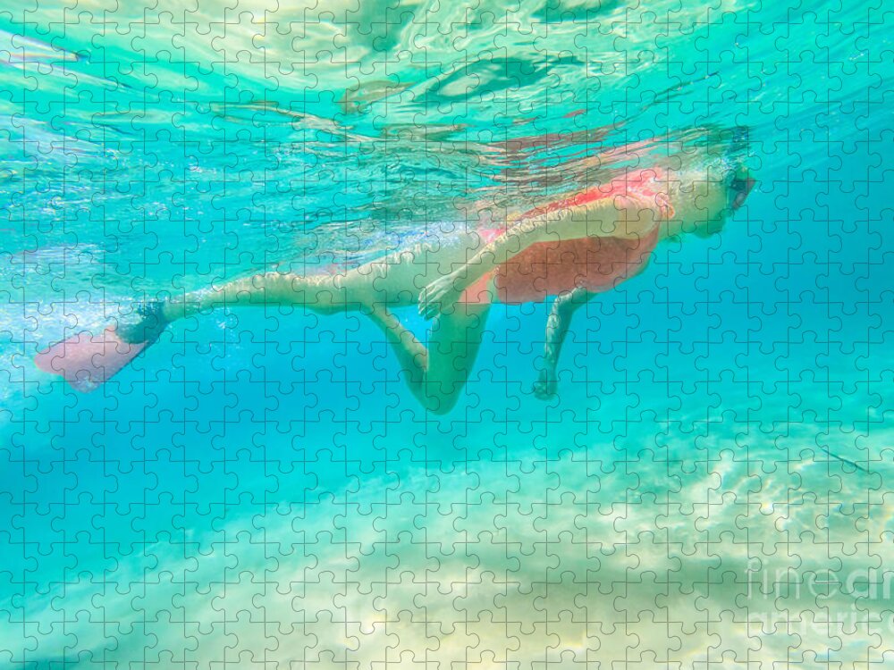 Snorkeler Jigsaw Puzzle featuring the photograph Woman snorkeling WA by Benny Marty