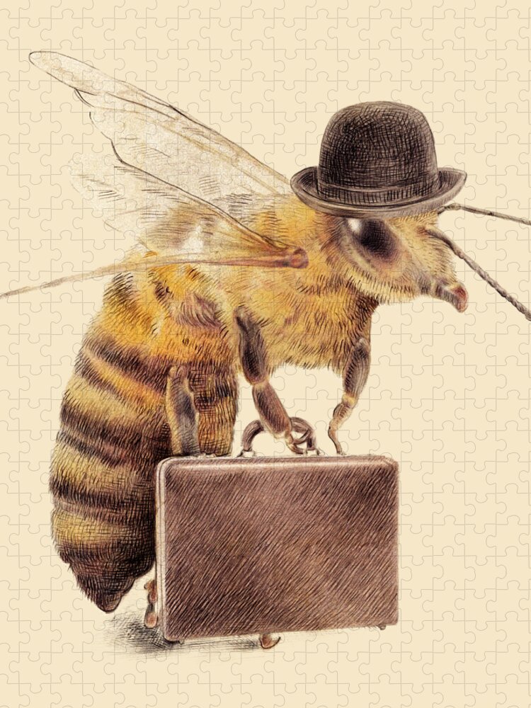 Bee Jigsaw Puzzle featuring the drawing Worker Bee by Eric Fan
