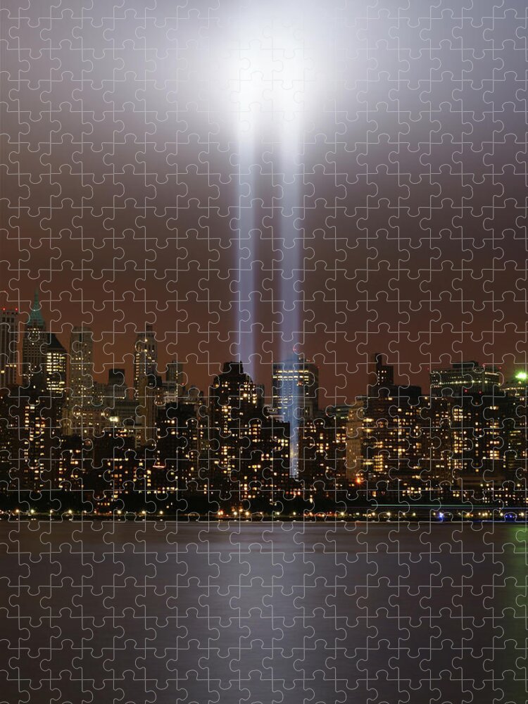 Tranquility Jigsaw Puzzle featuring the photograph World Trade Center Tribute In Light by Gregory Adams