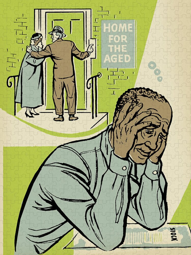 Adult Jigsaw Puzzle featuring the drawing Worried Man Thinking of Aged People by CSA Images