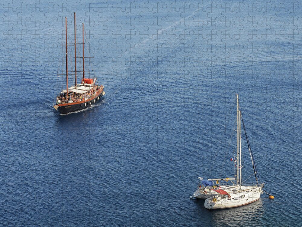 Sailing Jigsaw Puzzle featuring the photograph Yachts sailing on a blue calm sea by Michalakis Ppalis