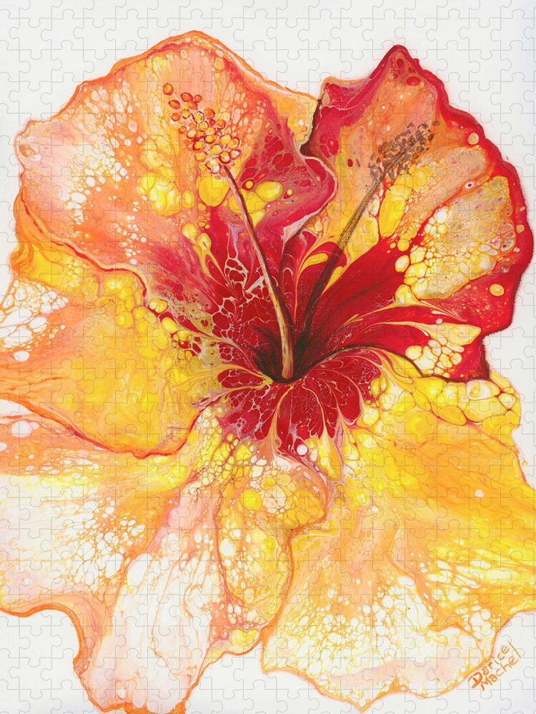 Hibiscus Jigsaw Puzzle featuring the painting Yellow and Red Hibiscus by Darice Machel McGuire
