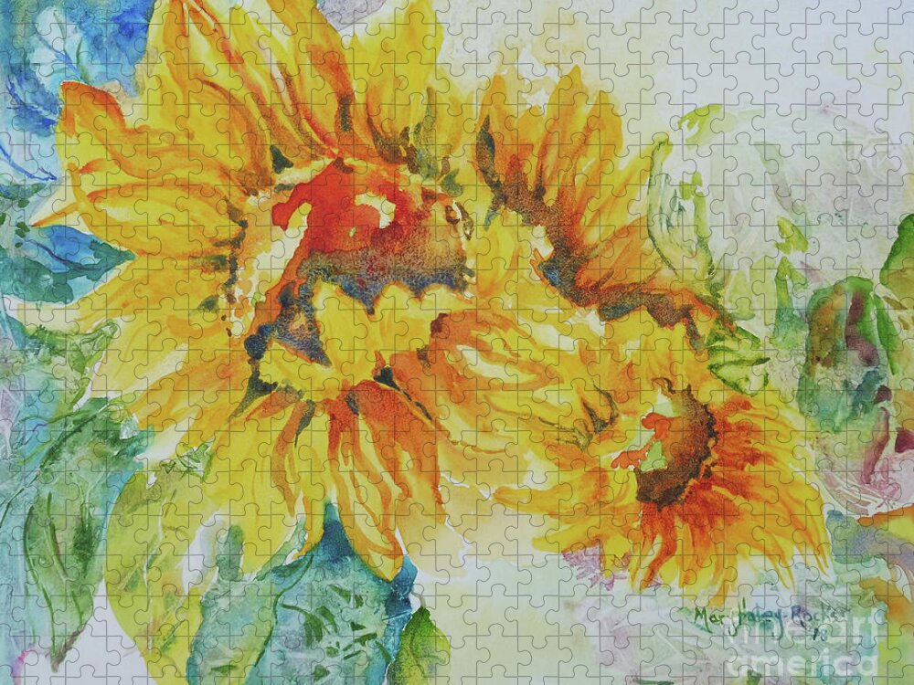 Sunflower Jigsaw Puzzle featuring the painting Yellow Beauty by Mary Haley-Rocks
