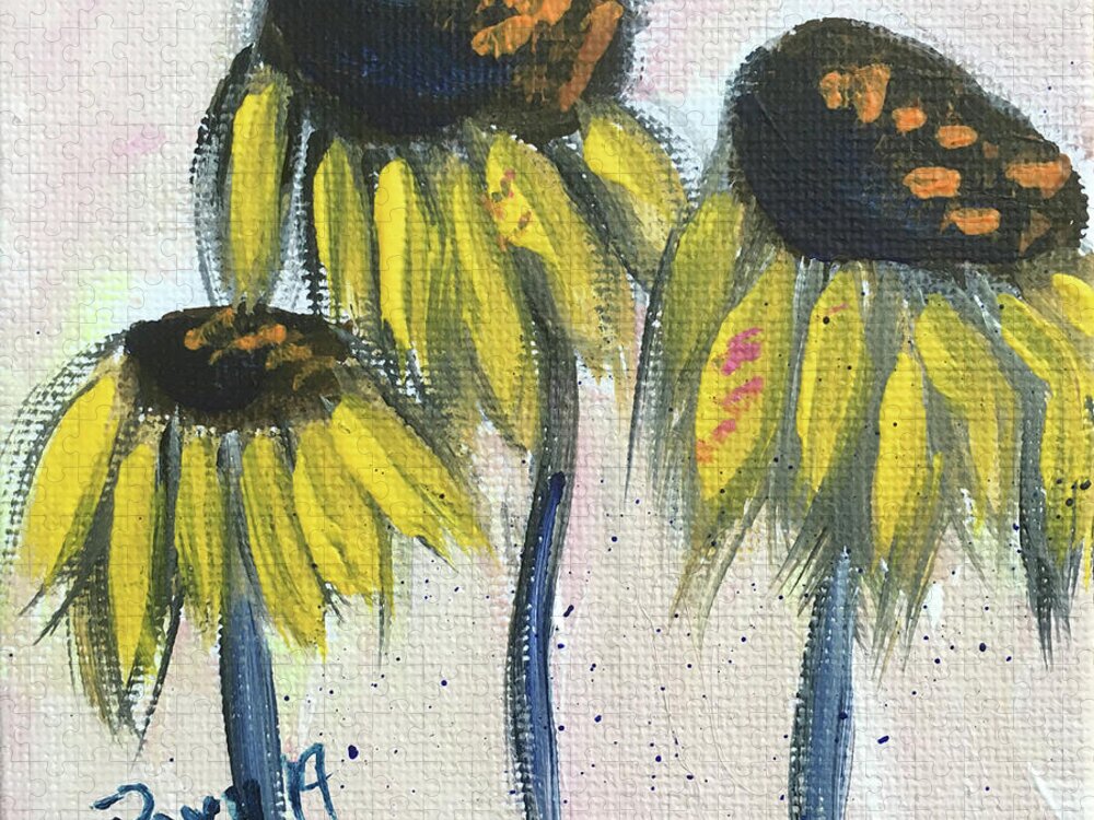 Coneflowers Jigsaw Puzzle featuring the painting Yellow Coneflowers by Roxy Rich