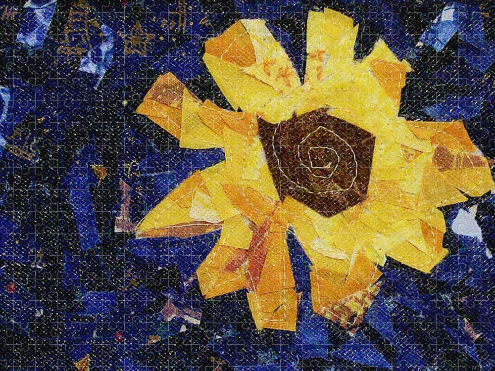 Fiber Art Jigsaw Puzzle featuring the tapestry - textile Yellow Flower by Pam Geisel