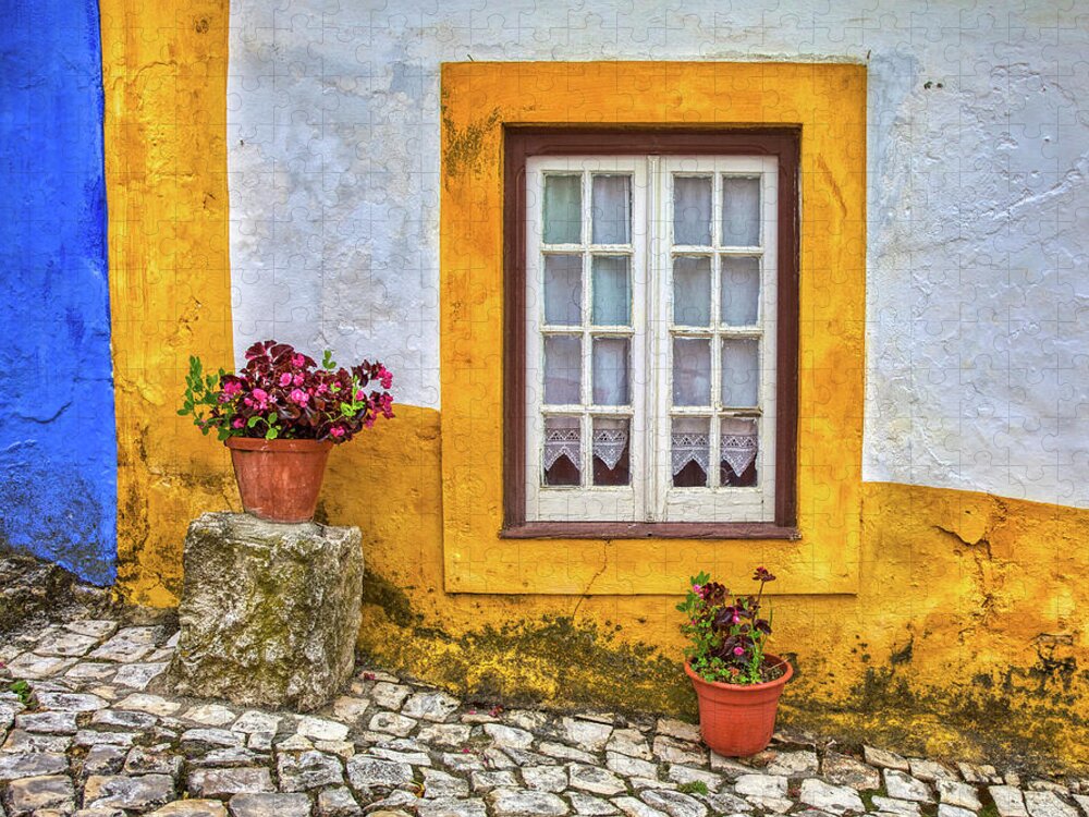 Window Jigsaw Puzzle featuring the photograph Yellow Window of Obidos by David Letts