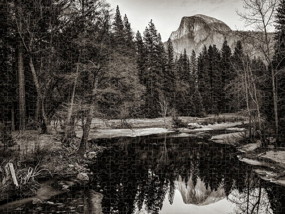 America Jigsaw Puzzle featuring the photograph Yosemite Half Dome Mountain Landscape Reflection - Sepia by Gregory Ballos