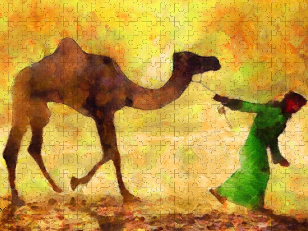 Young Camel Jigsaw Puzzle featuring the painting Young camel by George Rossidis