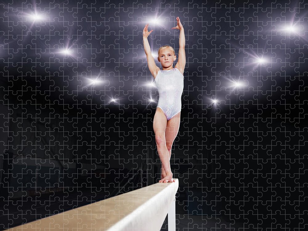 Human Arm Jigsaw Puzzle featuring the photograph Young Female Gymnast Performing On by Robert Decelis Ltd