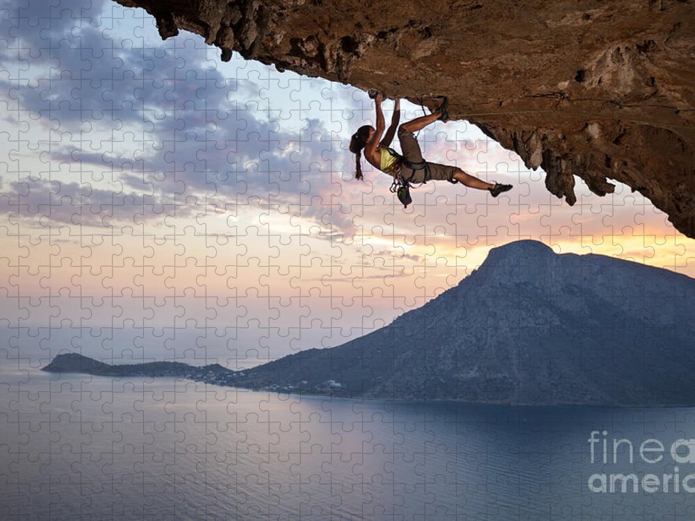 Beauty Jigsaw Puzzle featuring the photograph Young Female Rock Climber At Sunset by Photobac