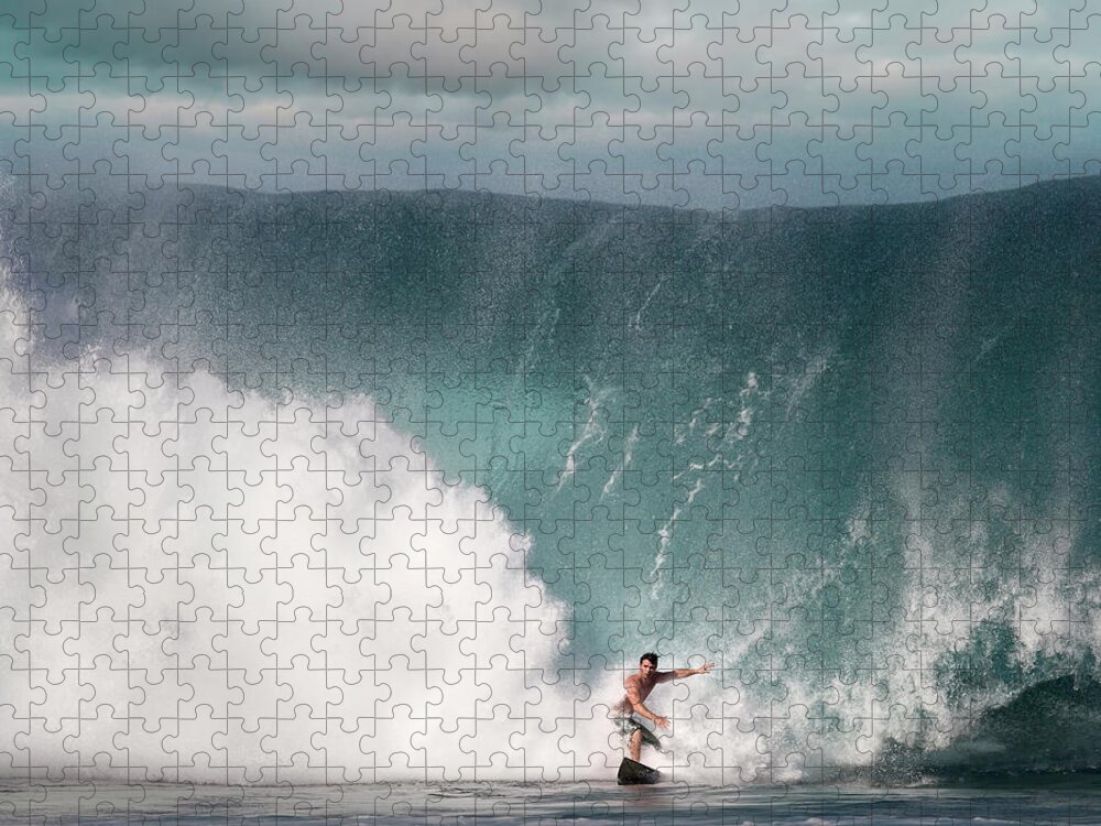 Human Arm Jigsaw Puzzle featuring the photograph Young Man Surfing On Wave by Ed Freeman