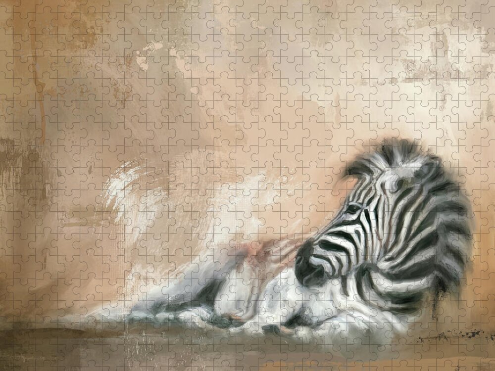 Colorful Jigsaw Puzzle featuring the painting Zebra At Rest by Jai Johnson