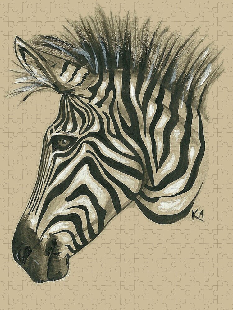 Zebra Jigsaw Puzzle featuring the painting Zebra Profile by Konni Jensen