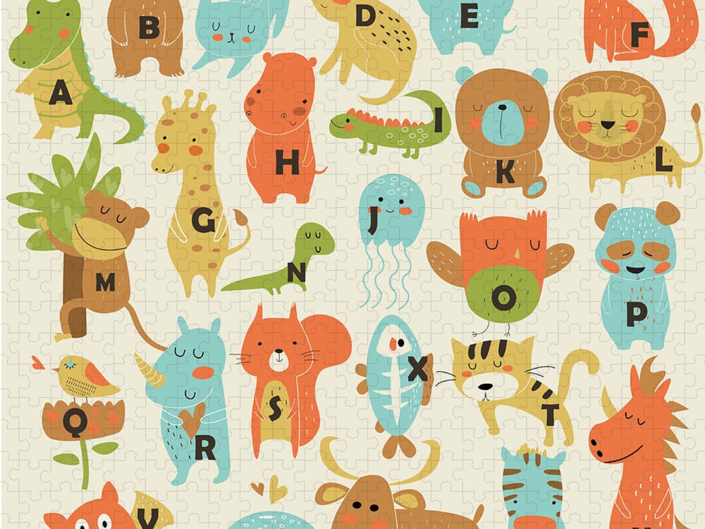 Prepare Jigsaw Puzzle featuring the digital art Zoo Alphabet With Cute Animals by Kaliaha Volha