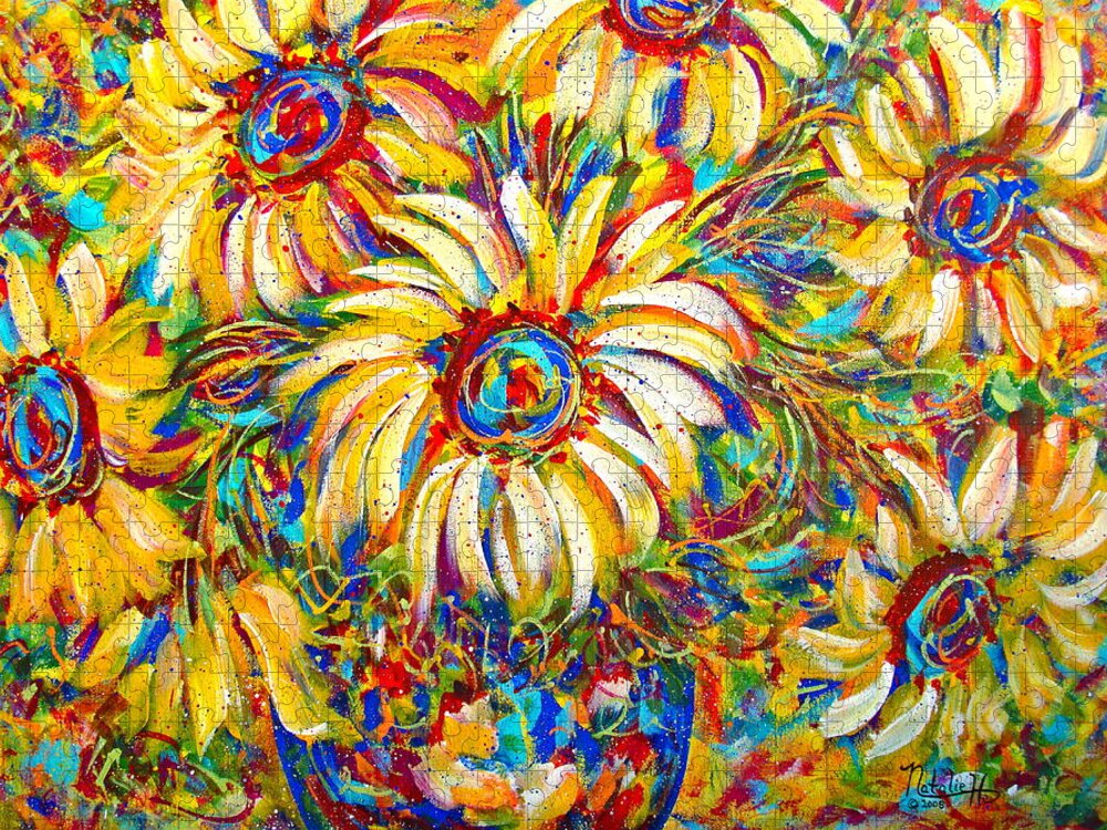 Flowers Jigsaw Puzzle featuring the painting Sunflower Burst by Natalie Holland