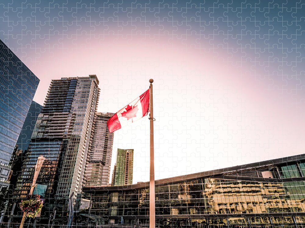 Canada Place Jigsaw Puzzle featuring the photograph Canada Maple Leaf Flag Waterfront 0247-101 by Amyn Nasser