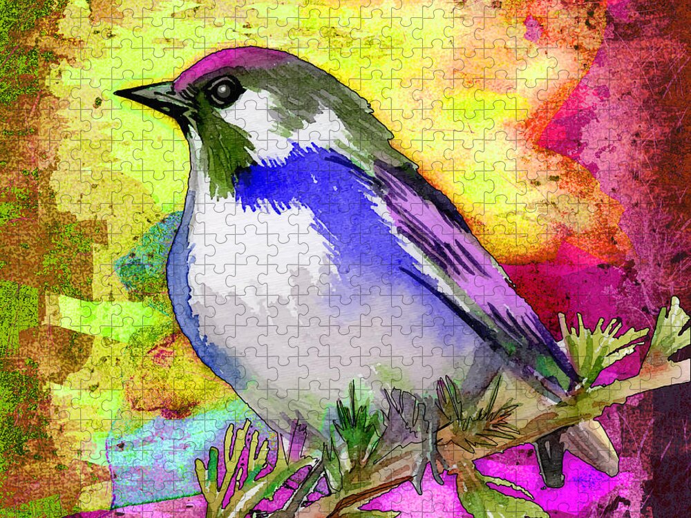 Bird Jigsaw Puzzle featuring the painting Beautiful Bird Madness 02 by Miki De Goodaboom