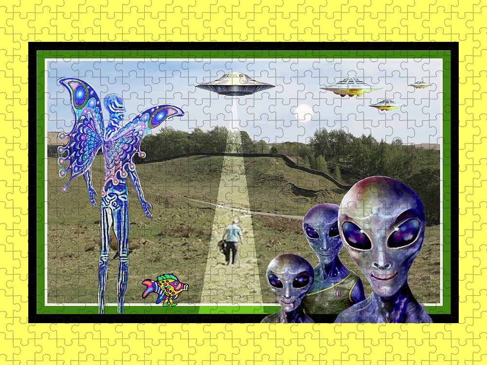 Alien Jigsaw Puzzle featuring the mixed media A Strange Day #2 by Hartmut Jager