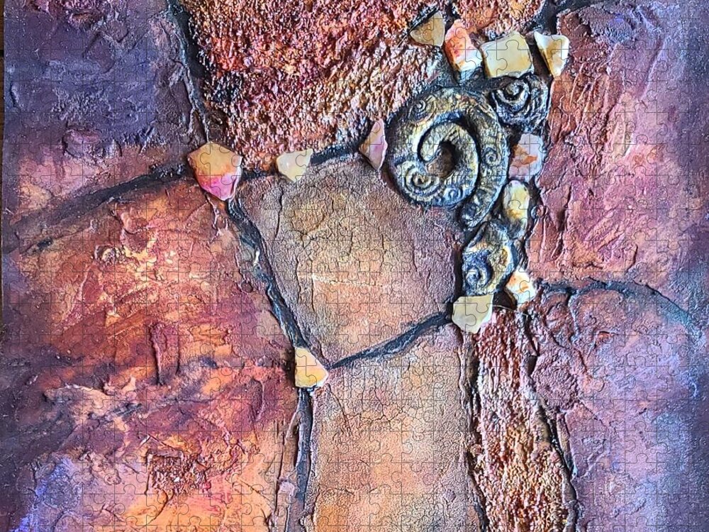 Abstract Jigsaw Puzzle featuring the mixed media Abalone Earth I #1 by Terry Ann Morris