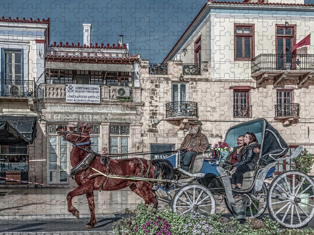 Aegina Jigsaw Puzzle featuring the photograph Afternoon Jaunt on Aegina, Vintage Version by Marcy Wielfaert