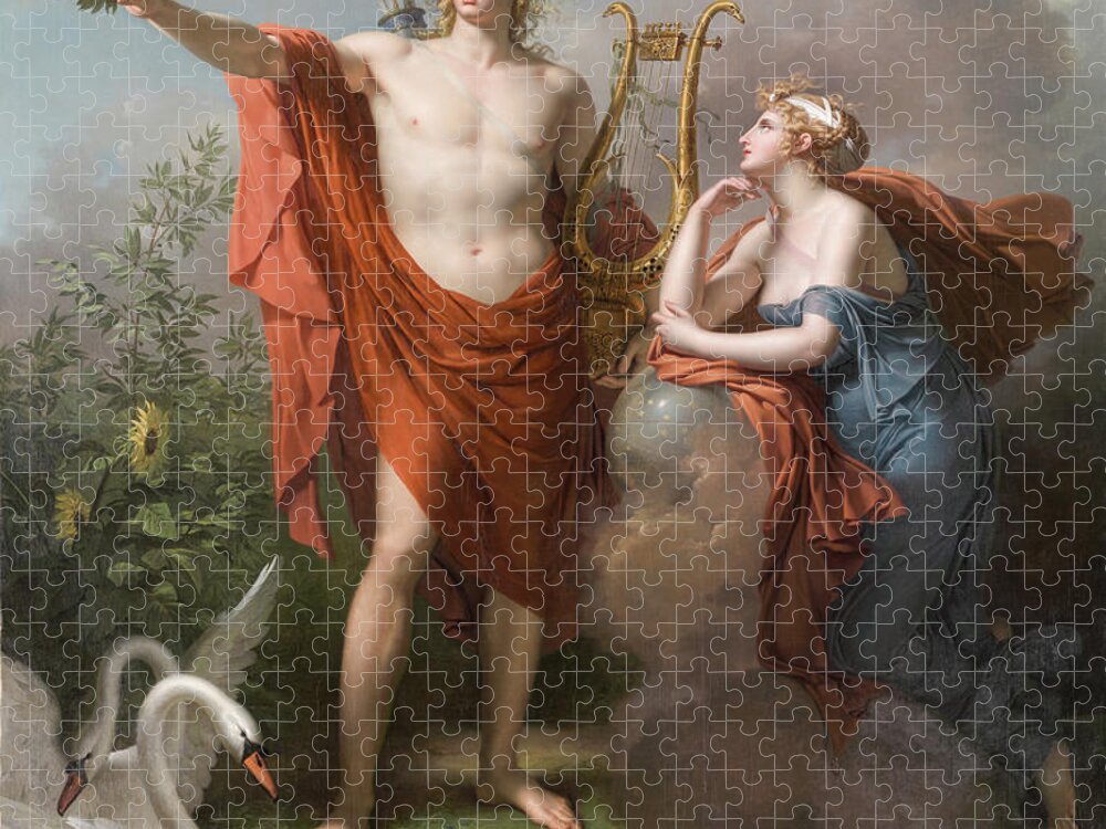 Charles Meynier Jigsaw Puzzle featuring the painting Apollo, God of Light, Eloquence, Poetry and the Fine Arts with Urania, Muse of Astronomy by Charles Meynier