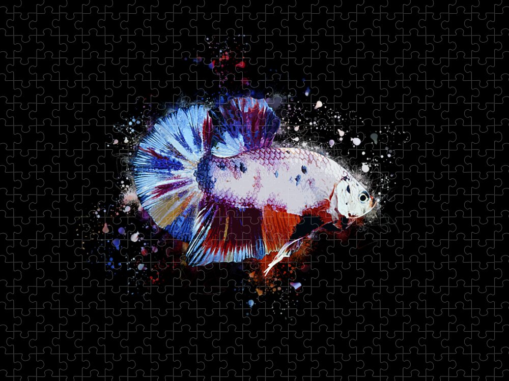 Artistic Jigsaw Puzzle featuring the digital art Artistic Candy Multicolor Betta Fish by Sambel Pedes