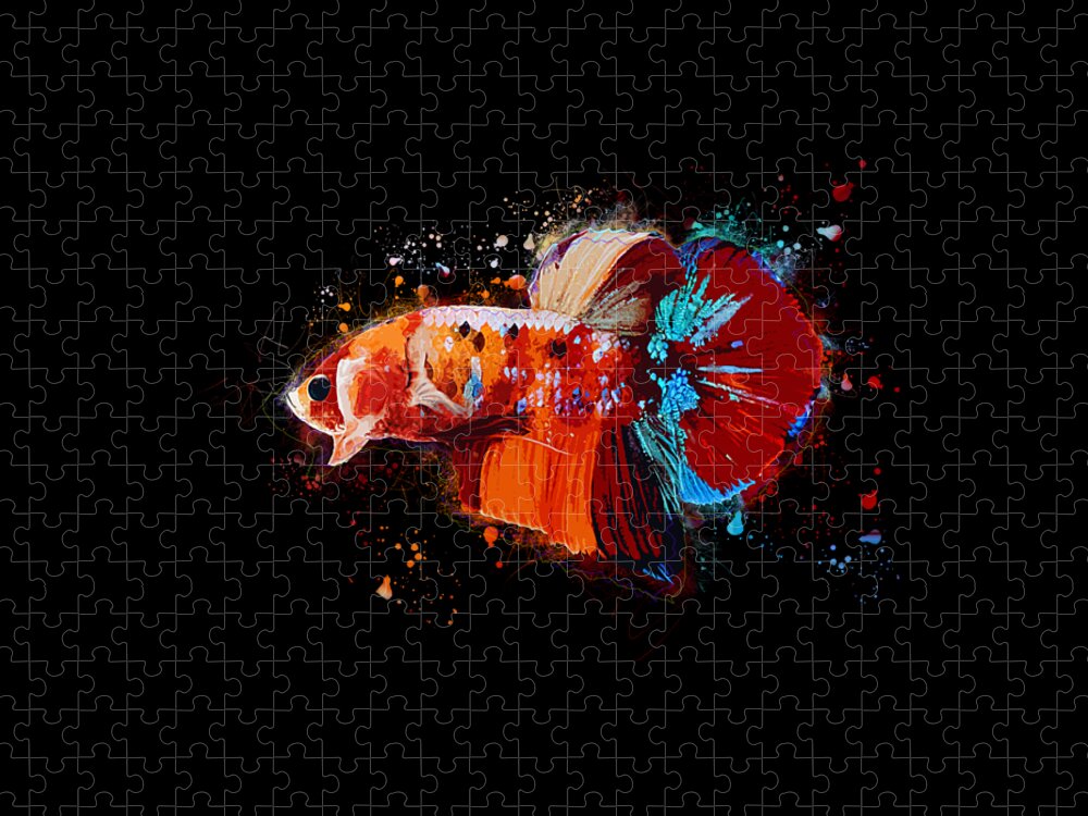 Artistic Jigsaw Puzzle featuring the digital art Artistic Nemo Multicolor Betta Fish #1 by Sambel Pedes