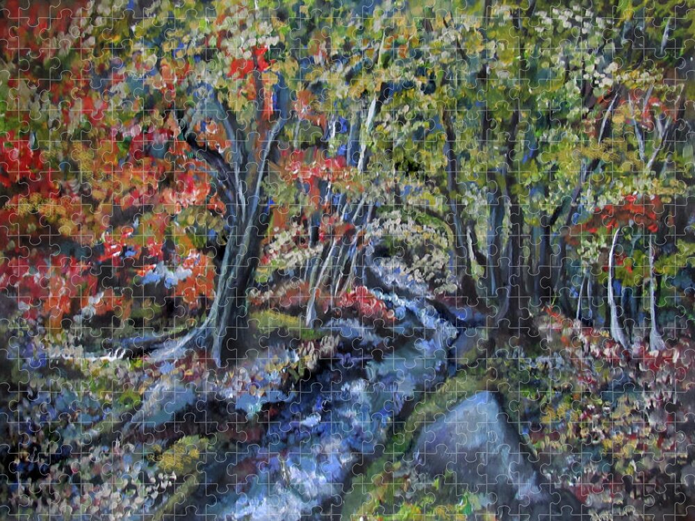 Autumn Landscape Jigsaw Puzzle featuring the painting Autumn Brook #1 by Jean Batzell Fitzgerald
