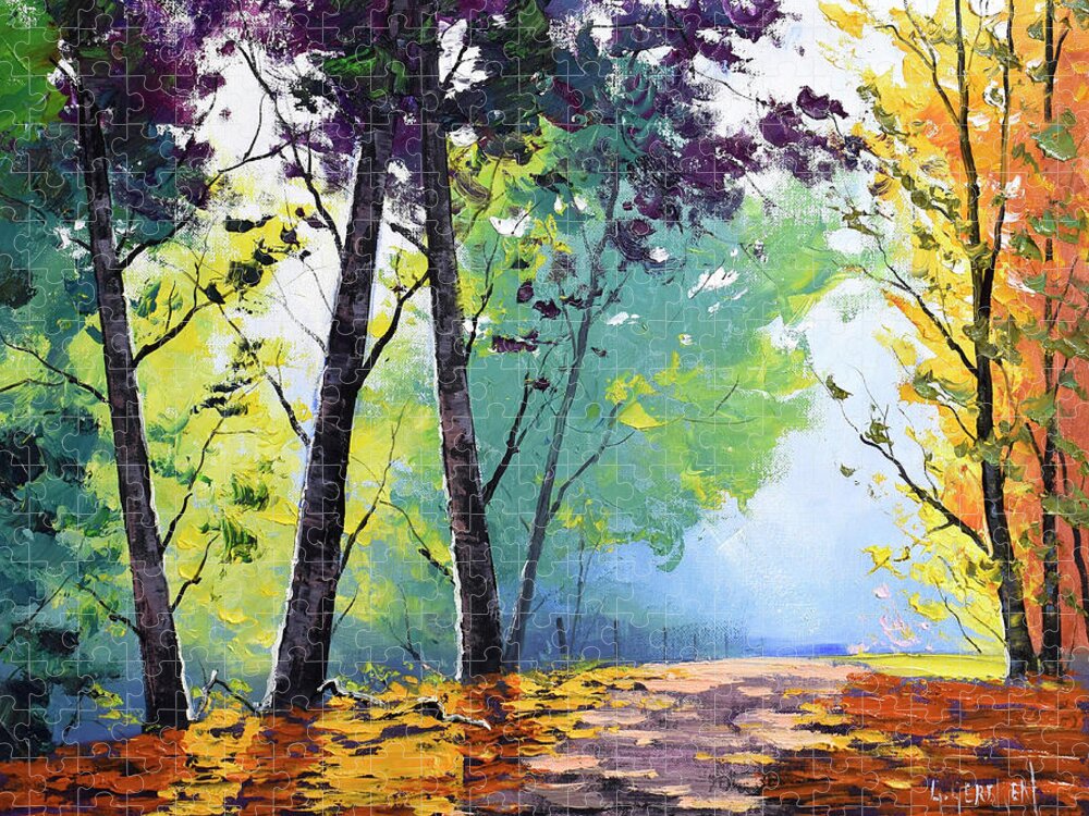 Autumn Trees Jigsaw Puzzle featuring the painting Autumn path #1 by Graham Gercken