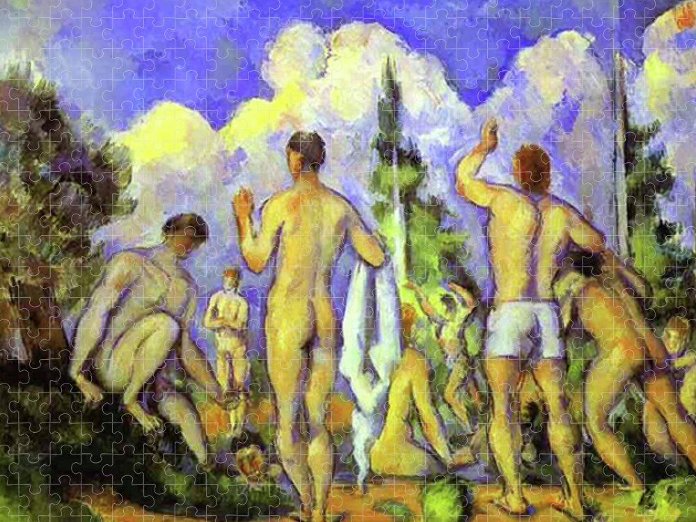Paul Cezanne Jigsaw Puzzle featuring the painting Bathers #1 by Paul Cezanne