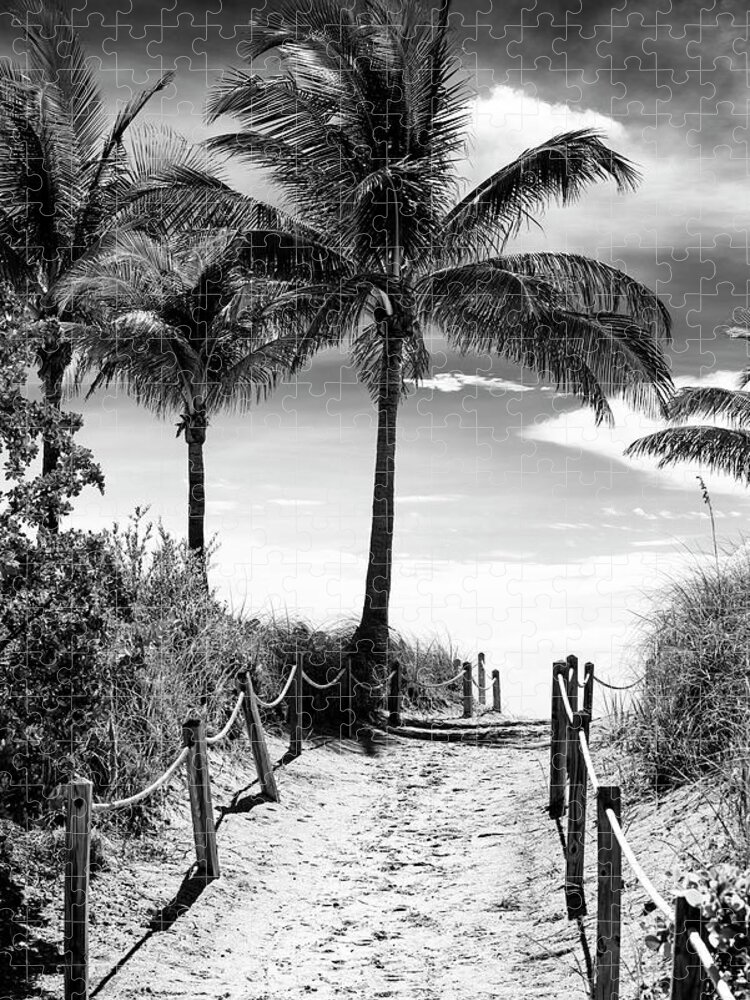 Florida Jigsaw Puzzle featuring the photograph Black Florida Series - Boardwalk Beach by Philippe HUGONNARD