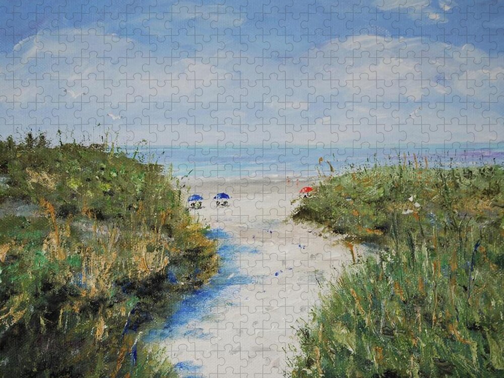 Hilton Head Jigsaw Puzzle featuring the painting Blue Umbrellas #2 by Stanton Allaben