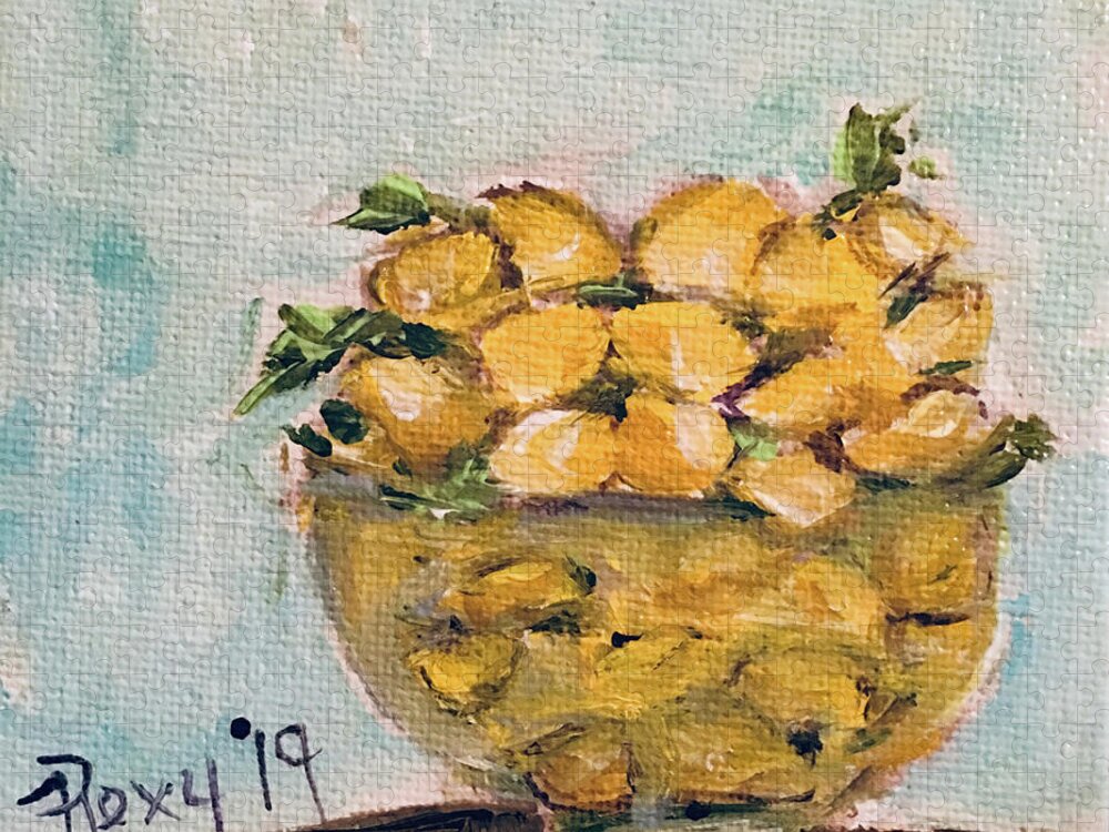 Lemons Jigsaw Puzzle featuring the painting Bowl of Lemons #1 by Roxy Rich