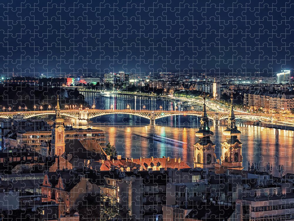 Architecture Jigsaw Puzzle featuring the photograph Budapest by night #1 by Manjik Pictures
