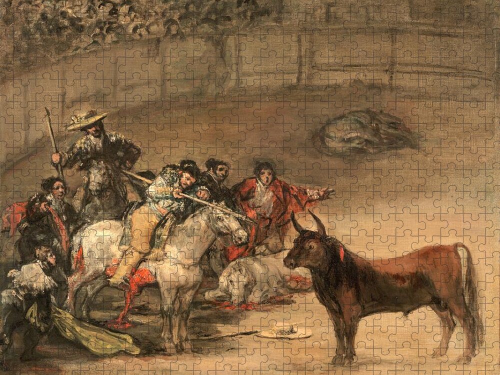 Figurative Jigsaw Puzzle featuring the painting Bullfight, Suerte de Varas #1 by Francisco de Goya