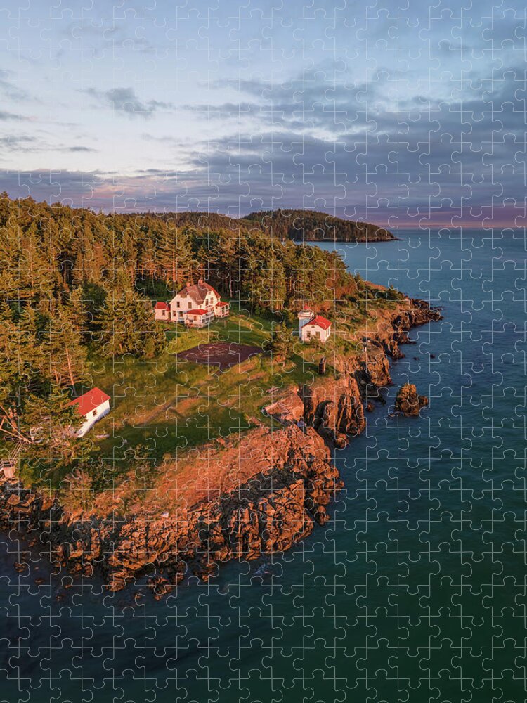 Lighthouse Jigsaw Puzzle featuring the photograph Burrows Island Sunset 2 by Michael Rauwolf