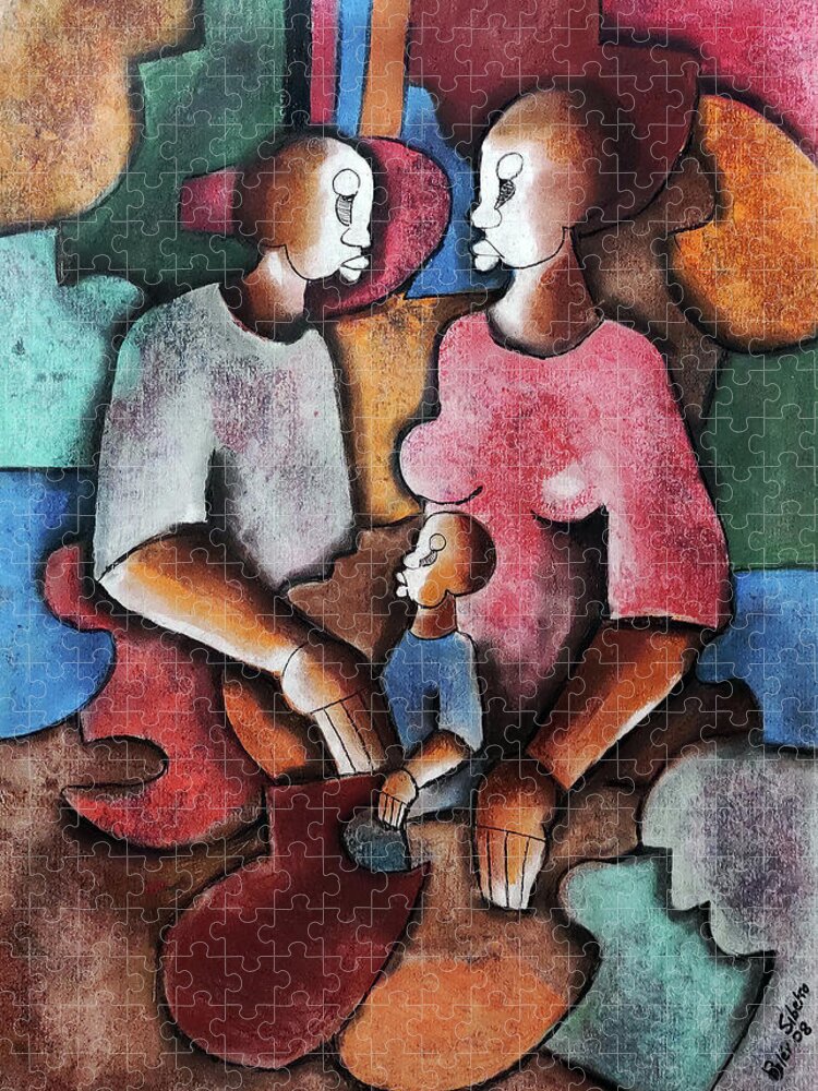 African Art Jigsaw Puzzle featuring the painting Circle of Love by Peter Sibeko 1940-2013