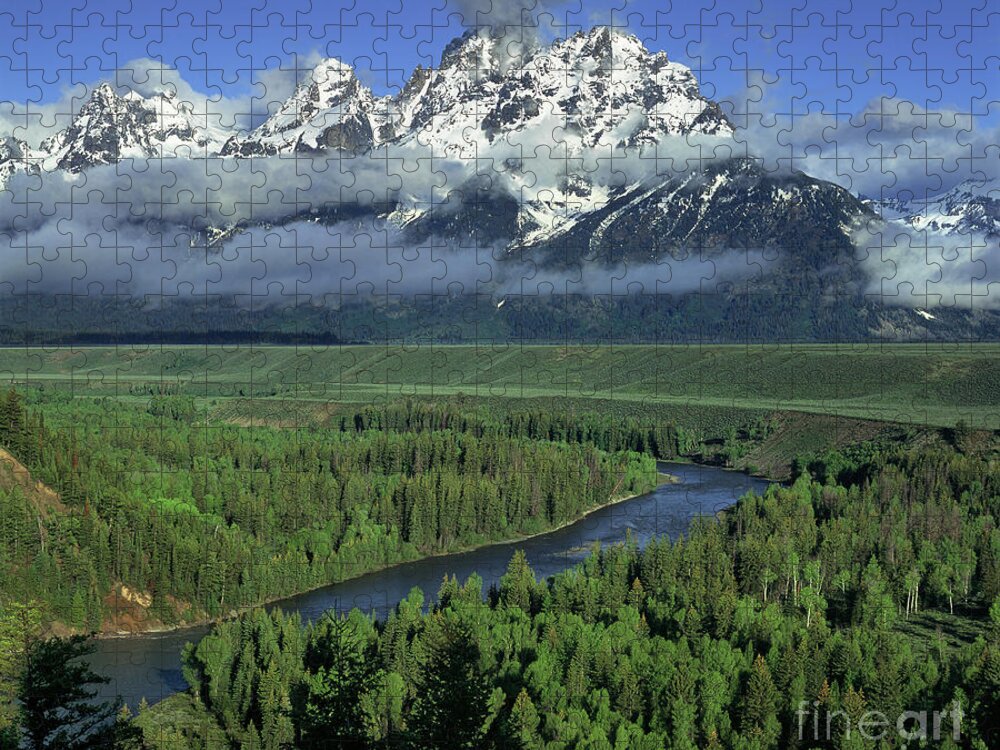 Dave Welling Jigsaw Puzzle featuring the photograph Clearing Storm Snake River Overlook Grand Tetons Np by Dave Welling