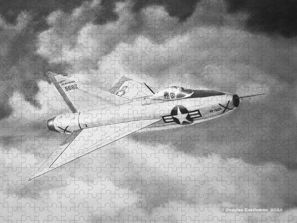 Pencil Jigsaw Puzzle featuring the drawing Convair XF-92A #1 by Douglas Castleman