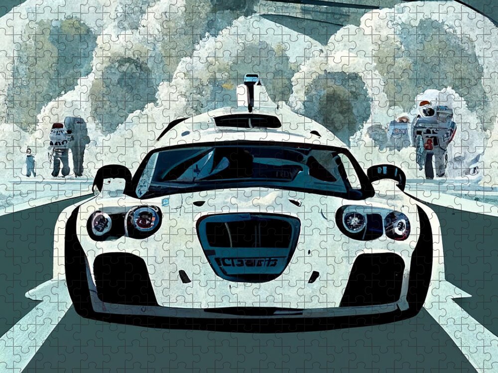 Cool Jigsaw Puzzle featuring the painting Cool Cartoon The Stig Top Gear Show Driving A Car D27276c2 1dc4 442d 4e78 Dd764d266a62 by MotionAge Designs